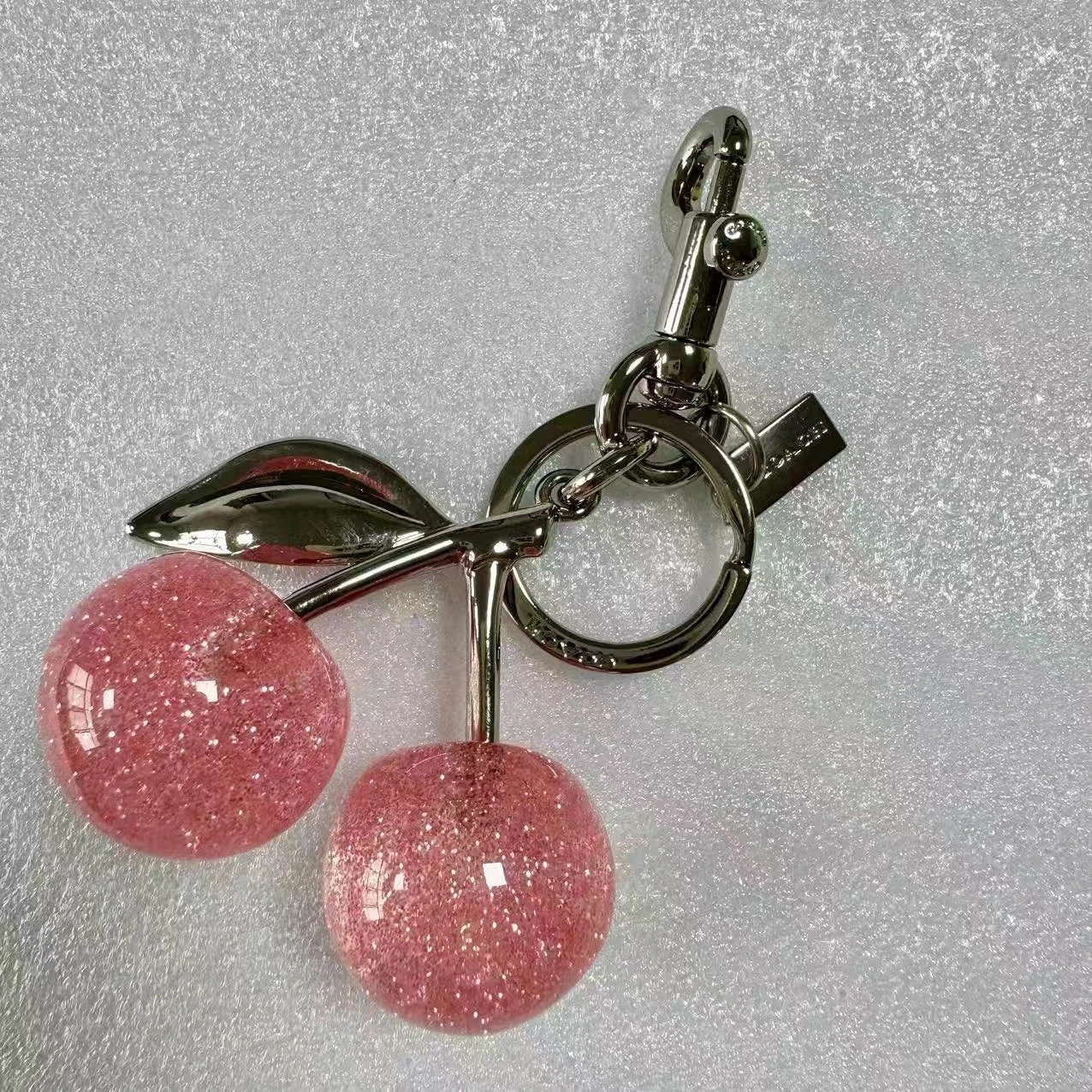 Coach Pink Cherry Apple Bag Charm Keychain Resin Metal Brass Purse Decoration