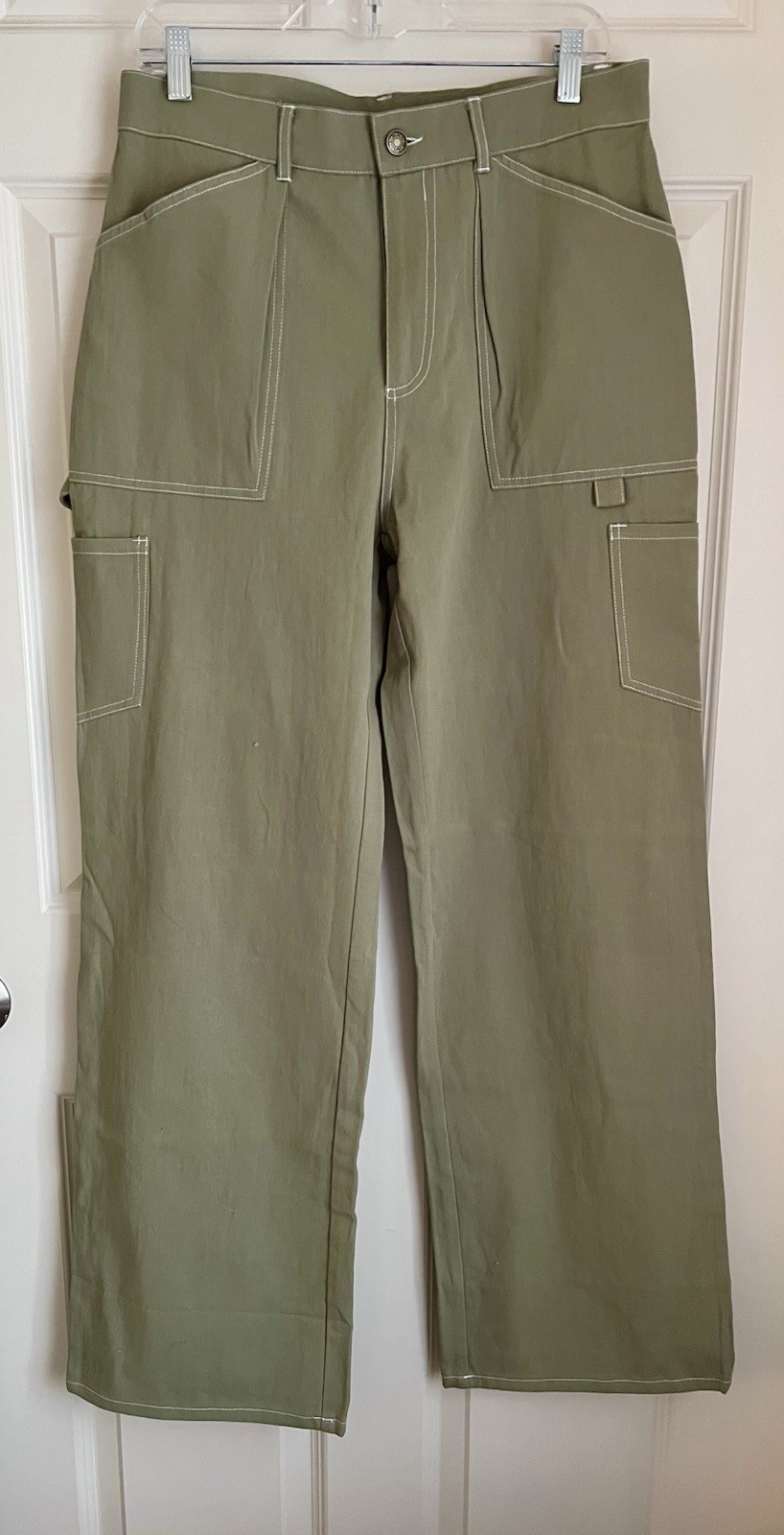 Sky to Moon Women’s Green Cargo Utility Pants Solid Flat Front Patch Pockets