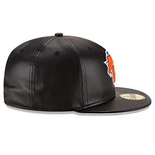 New Era New York Knicks P.U Fitted Hat NBA Official Team Black Faux Leather Cap