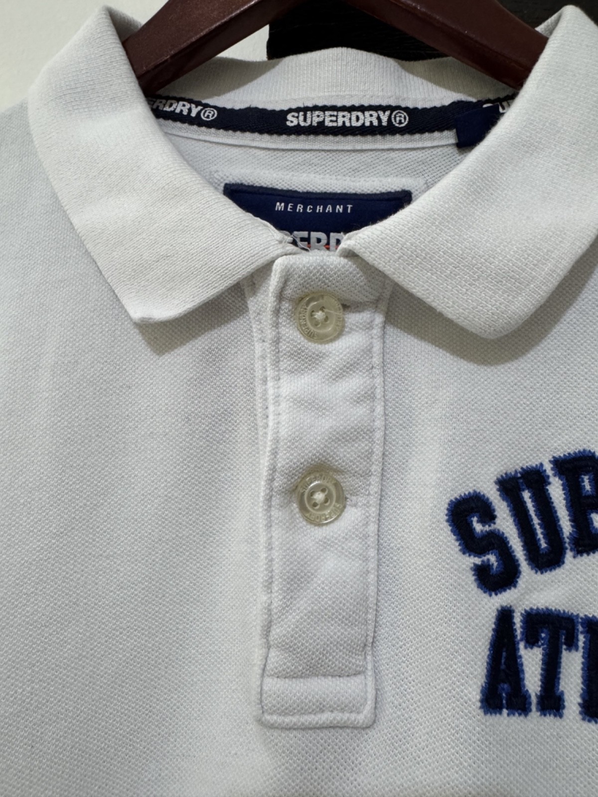 Superdry Premium Athletic Polo Shirt Men XXL Fits L/XL White Distressed Varsity
