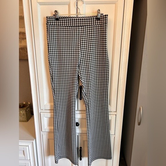 Gingham High Waisted Flare Pants SMALL Office Siren Business Casual Spring
