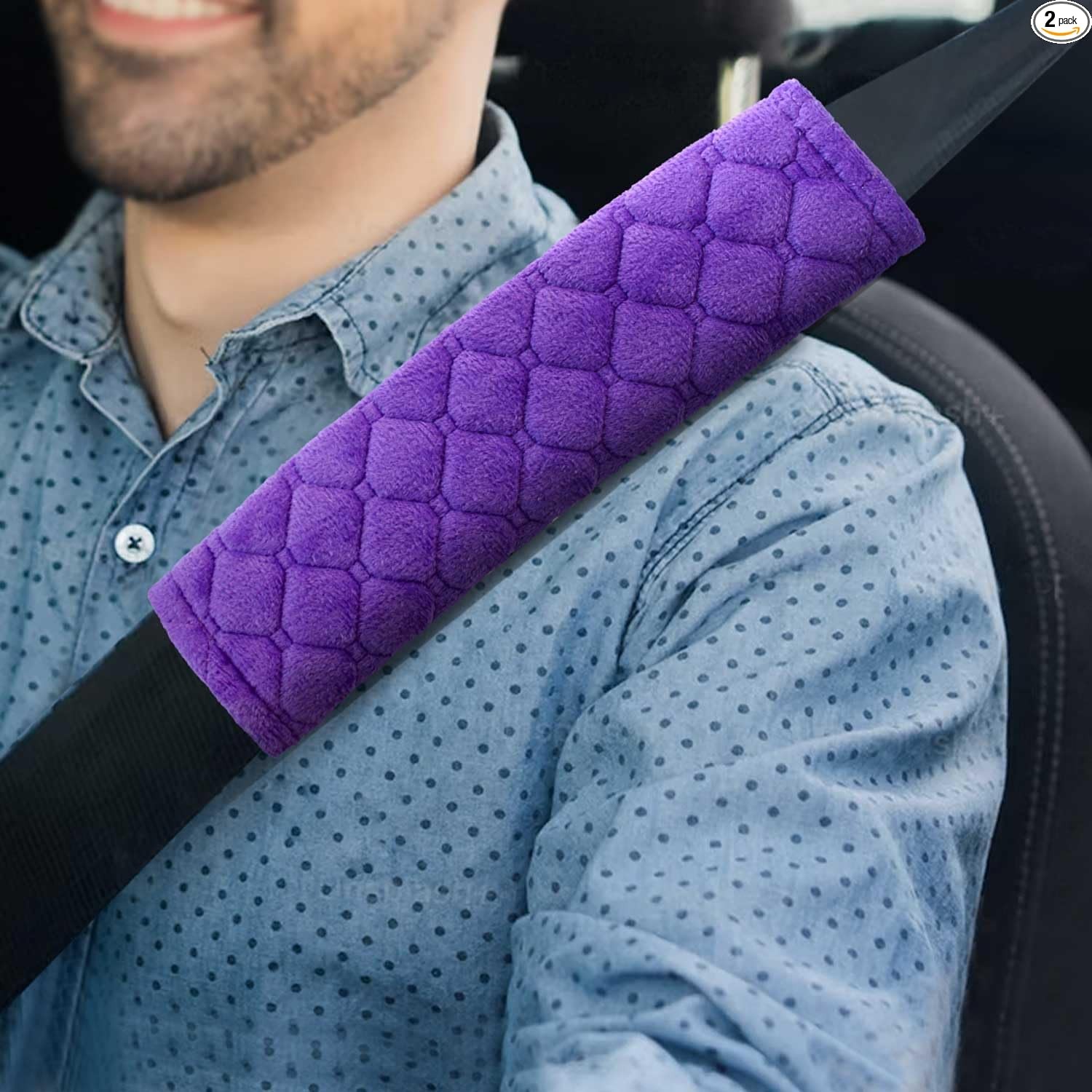 Plush Car Seat Belt Pads, Set of 2 Soft Cushions for Comfortable Color: purple
