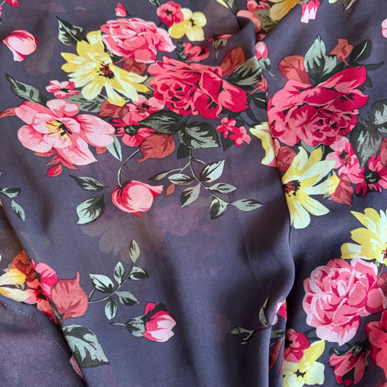 Torrid Size 3/4 Floral Chiffon Kimono Duster Cardigan Gray Pink Sheer Cover/Wrap