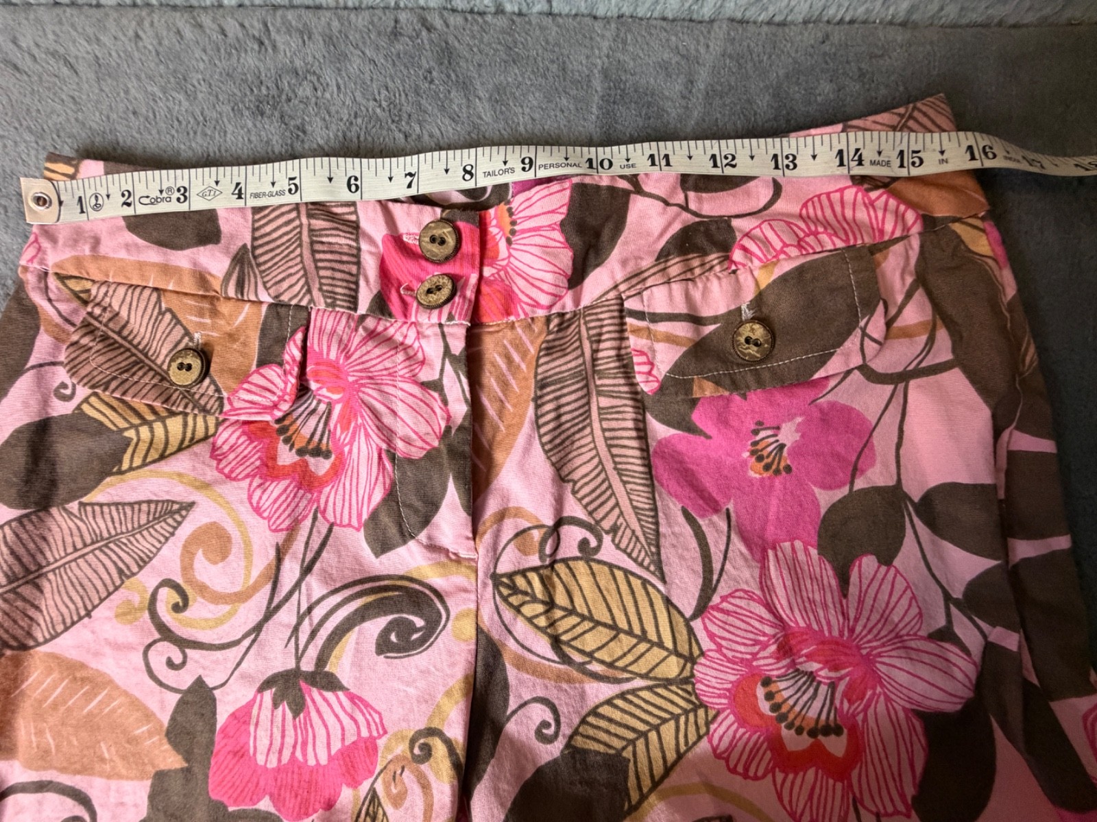 Sigrid Olsen Pants Womens Petite 10 Pink Floral Pop Art Boho Print