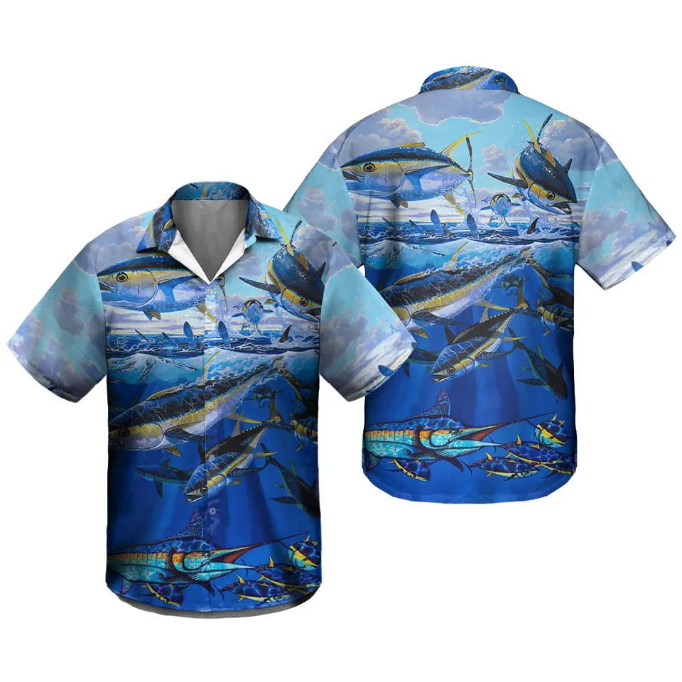 Fish Print Hawaiian Shirt Fishing Ocean Beach Love Men Women Unisex