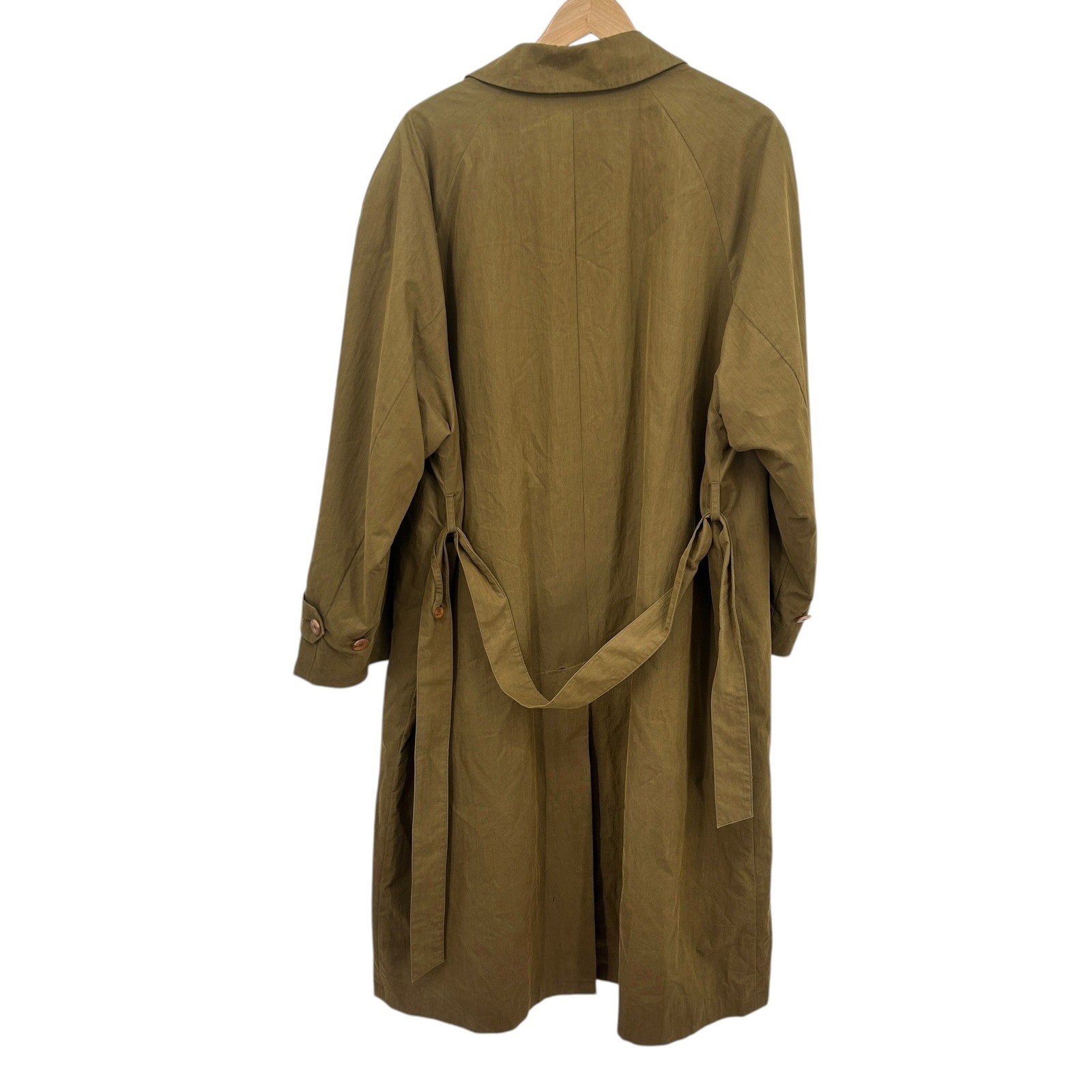 Vintage Olive Trench Coat Wool Lined Tie Back Minimalist Academia Long Old Money