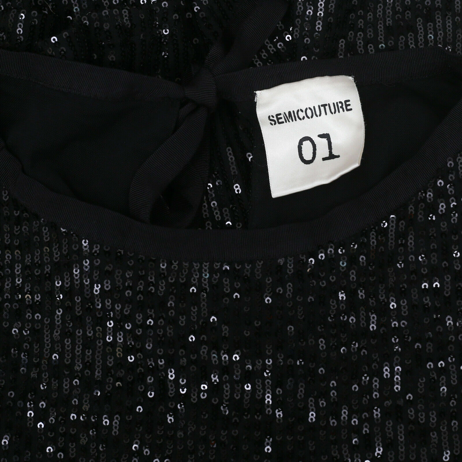 Semicouture Black Sequin Blouse Top Embellished Tie Cocktail Evening S 205757