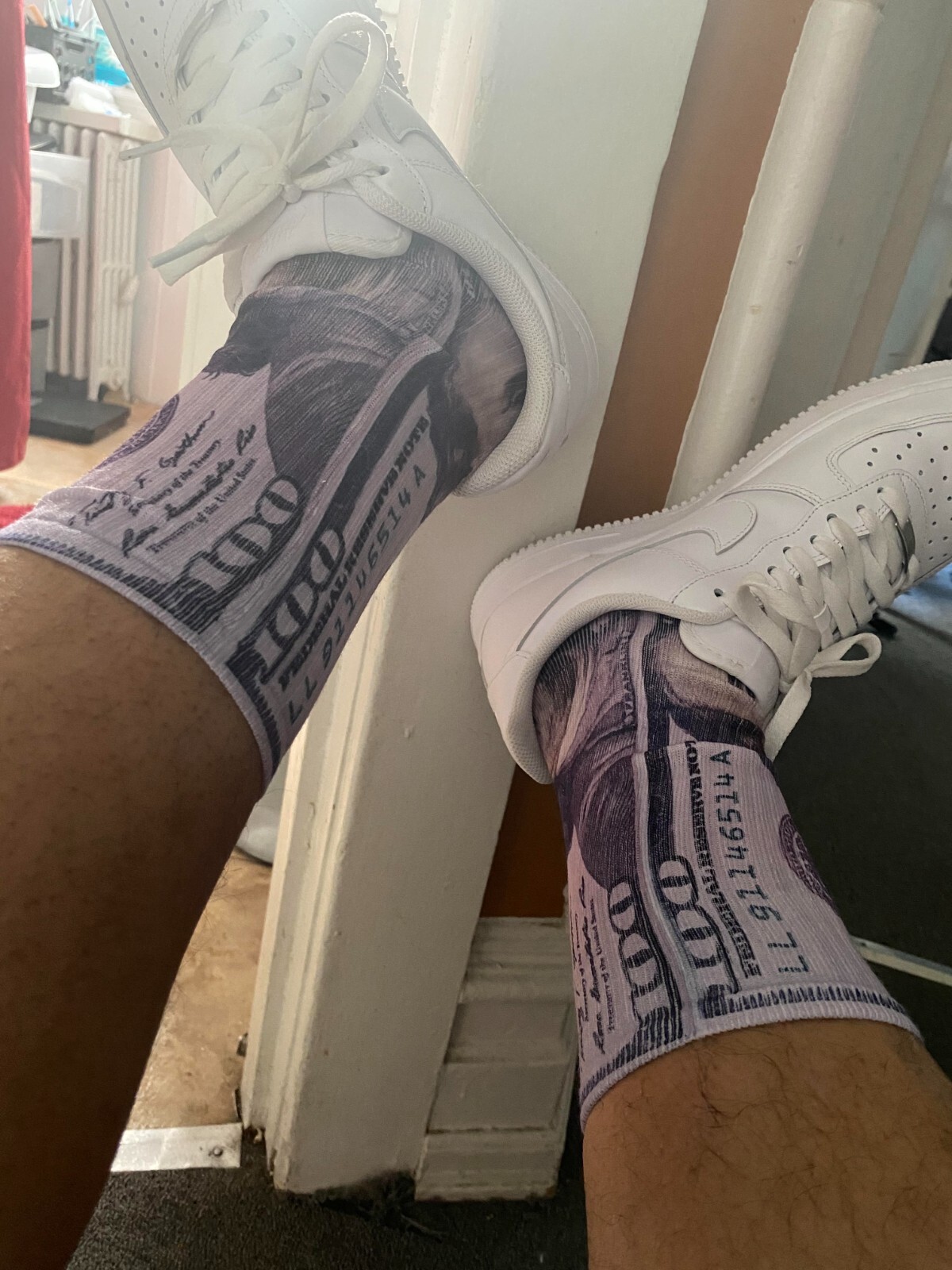 Money Print 100 Hundred Dollar bill printed Crew Socks