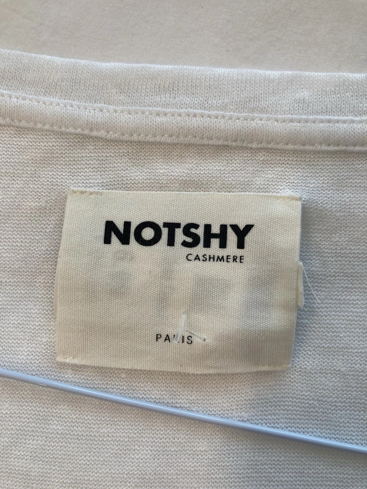 NOTSHY Women White Solid Linen Knit Short Sleeve V-Neck Pullover T-Shirt