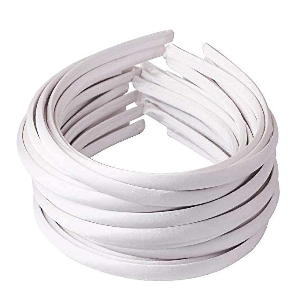 20 PCS 1 CM White Plain Satin Headbands Fabric Hard Head Bands Solid Color White