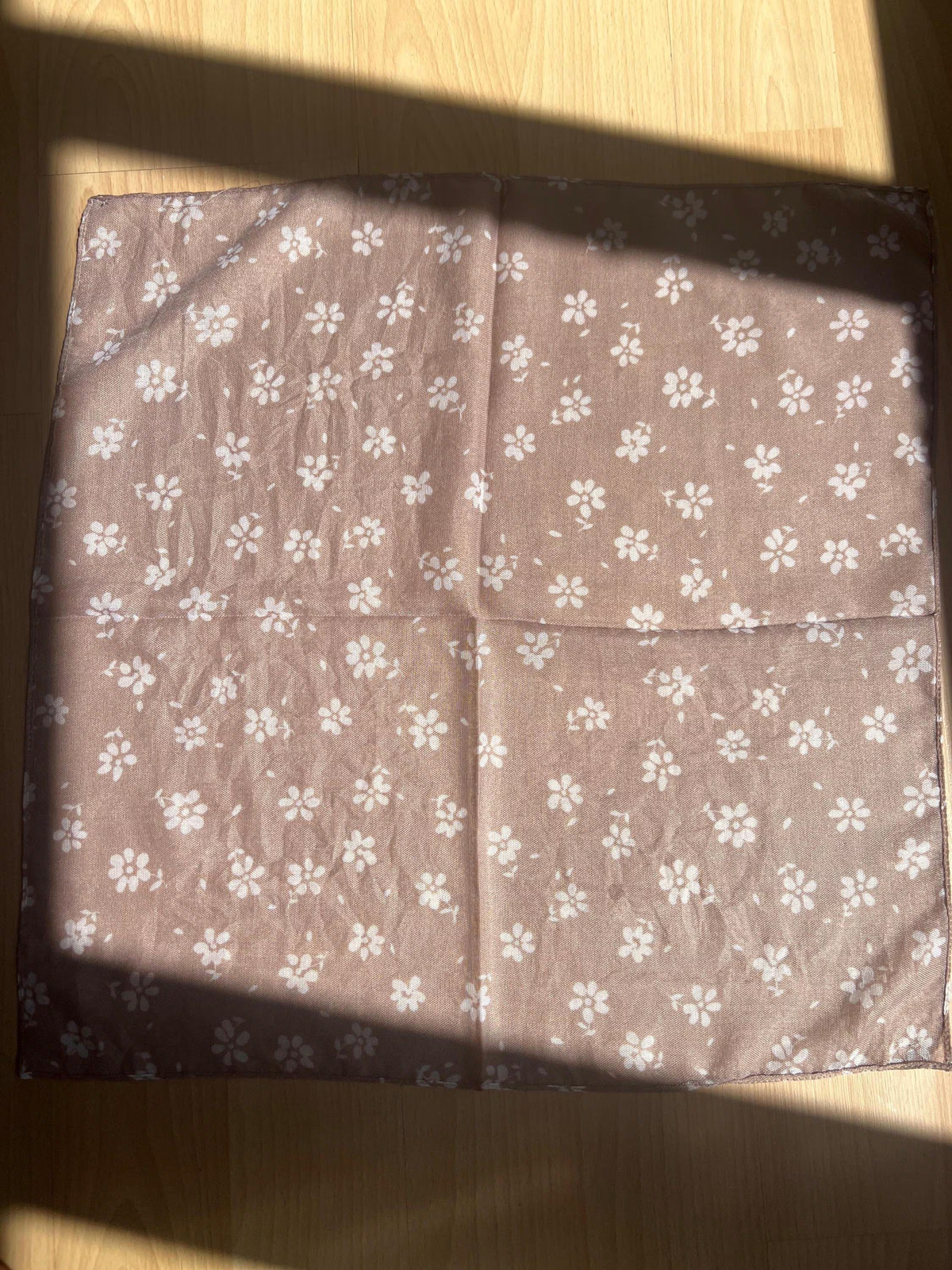 Taupe Floral Bandana Cream Flower Cotton Head Scarf Handmade Unique Boho