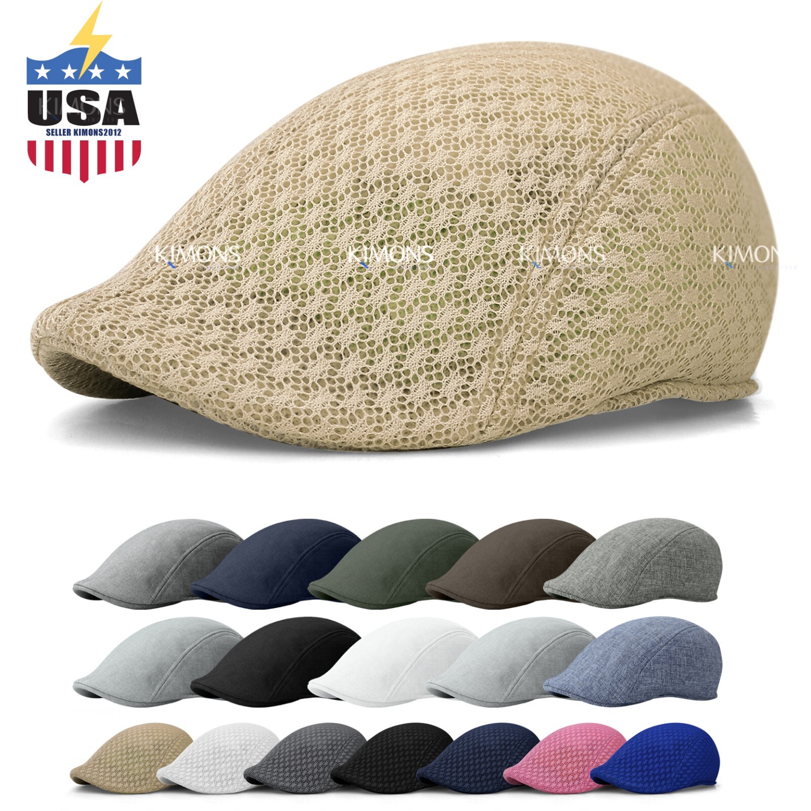 Summer Linen Plain Newsboy Gatsby Cap Ivy Hat Golf Driver Mens Flat Cabbie I