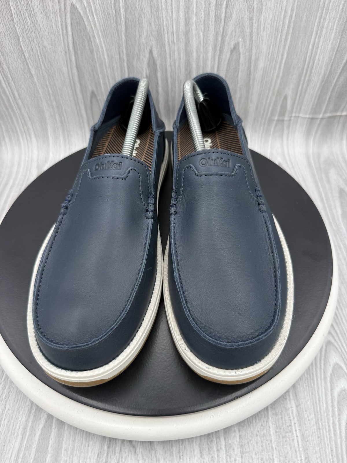 Olukai Kakaha Nia Mens Size 10 Indigo Blue Leather Slip On Convertable Loafers