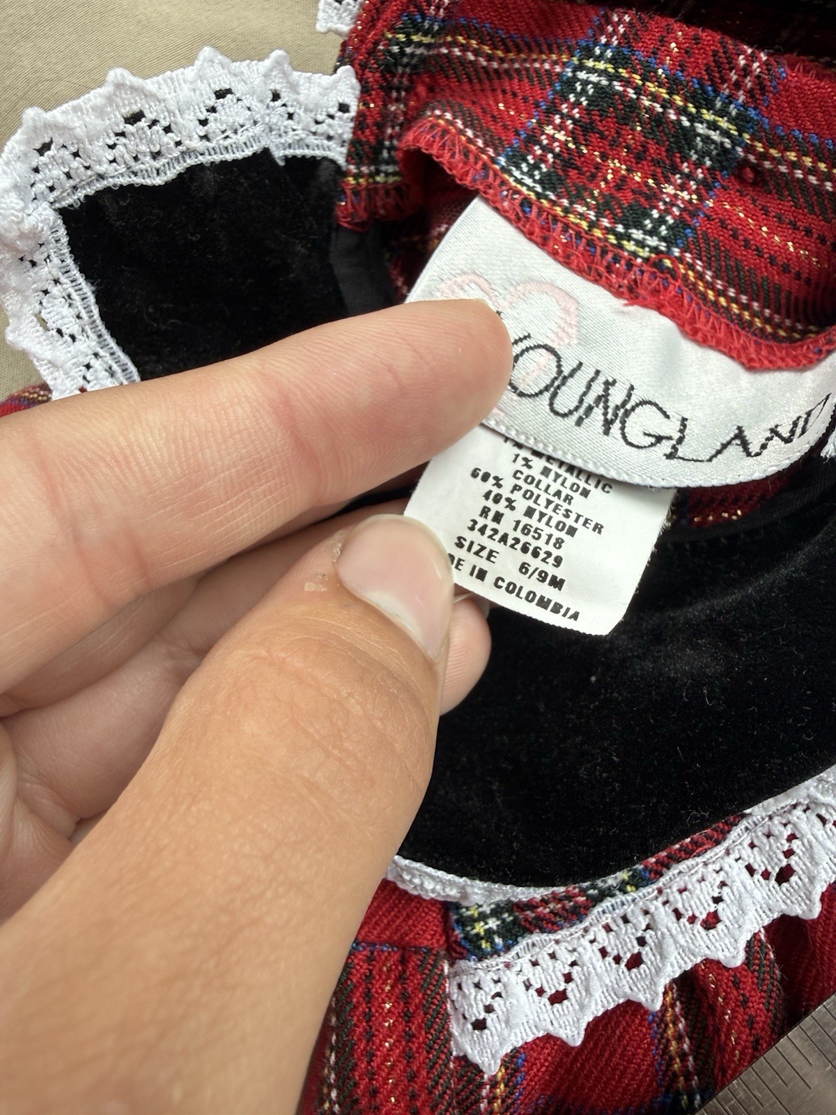 Youngland Toddler Red Plaid A-Line Dress Peter Pan Collar Lace Puff Sleeves