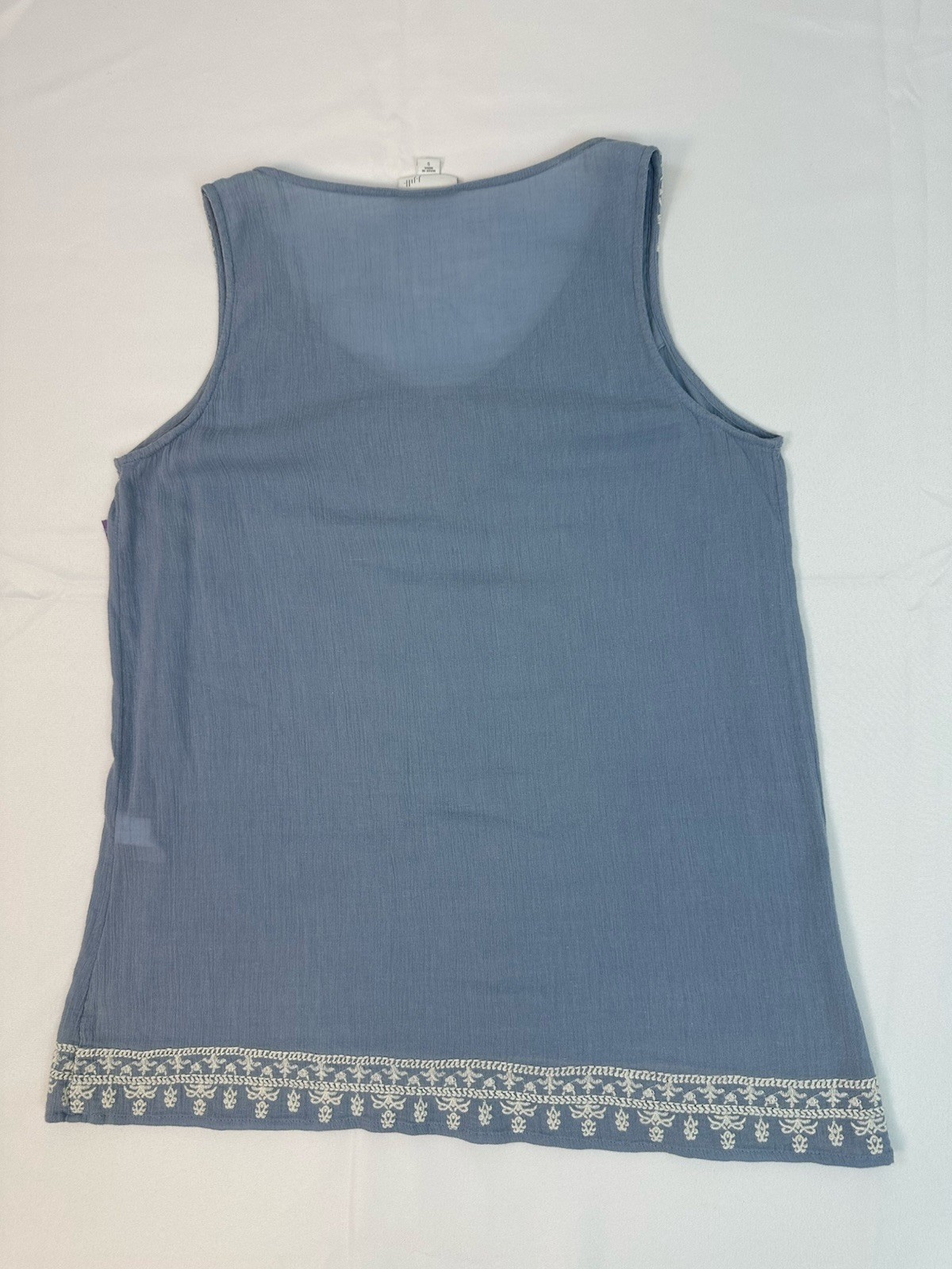 J.JillBlue Sleeveless Embroidered Boho Crinkle Gauze Top Sz Small 100% Cotton
