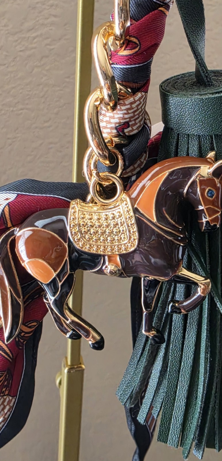Piper K Bag Charm Key Chain Equestrian Hand Painted Horse Bow Green Tassel NWOT