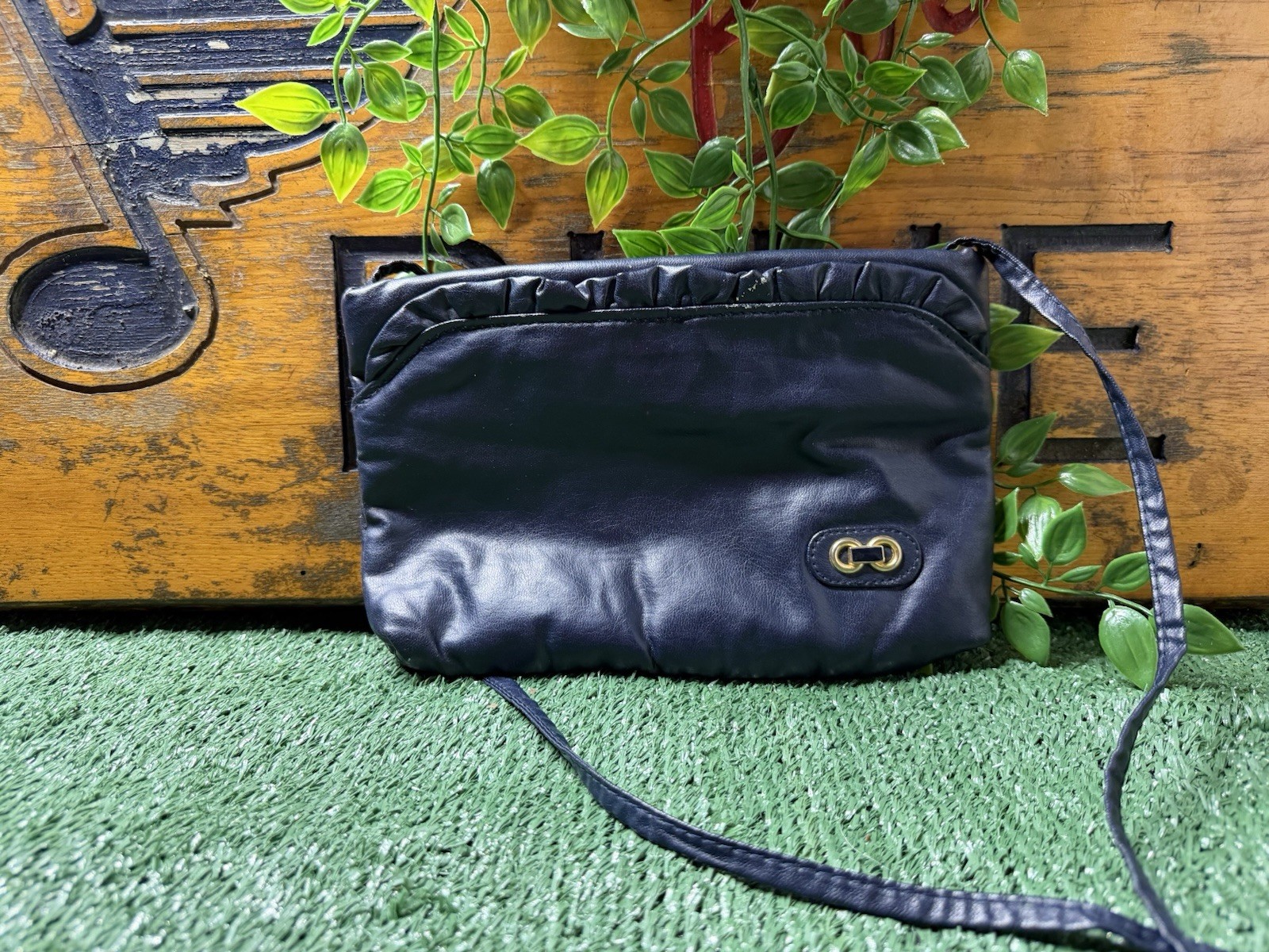 Women’s Navy Medium Crossbody Bag Solid Zip Gold Hardware Detachable Strap