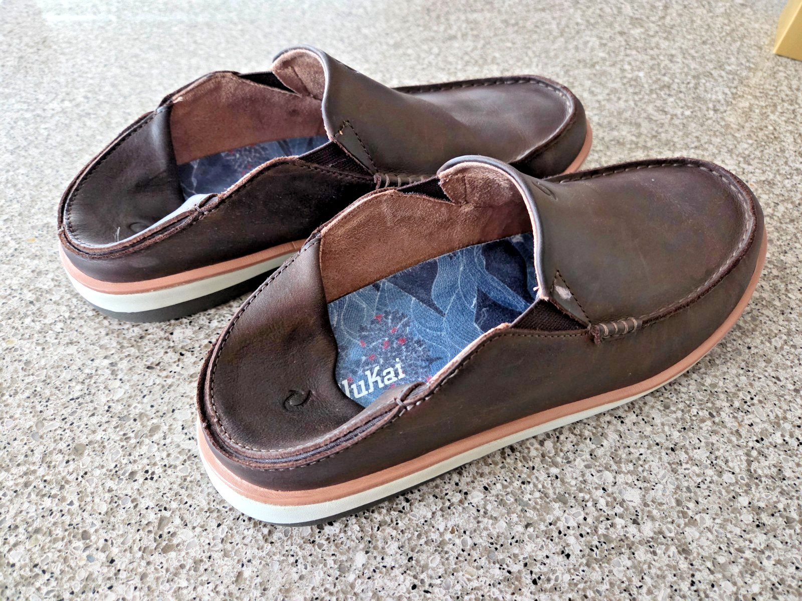 OluKai Kalia Slip On Mens 11 Dark Wood Shoes 10453-6363 Boat Nubuck Leather
