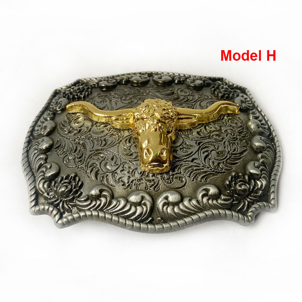 Western Cowboy Buckle Vintage Alloy Bull Engraved Belt Buckle fits 1-1/2″ Belt