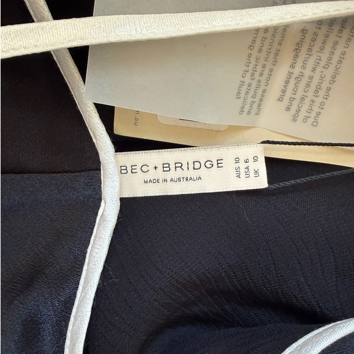 NWT Bec+Bridge Black Cedar City Maxi Dress Backless Silk Gown White Trim Size 6
