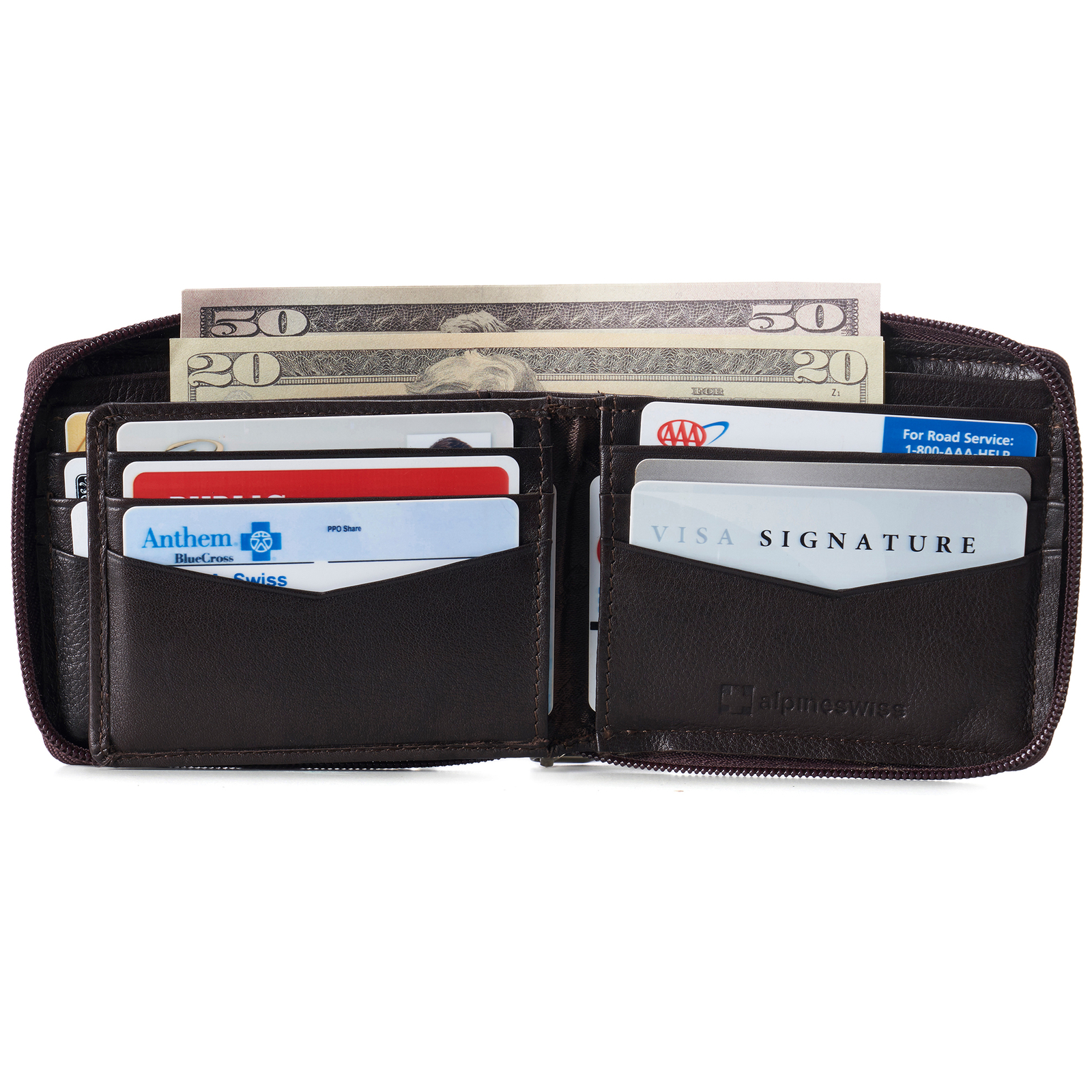 Alpine Swiss Logan Zipper Bifold Wallet | All-Around Zip Closure | 13 Card