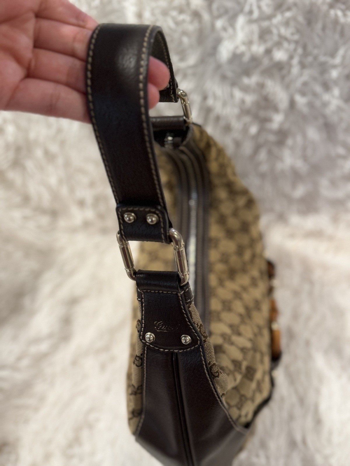 Vintage Gucci GG Monogram Bamboo Amalfi Brown Medium hobo Shoulder Bag