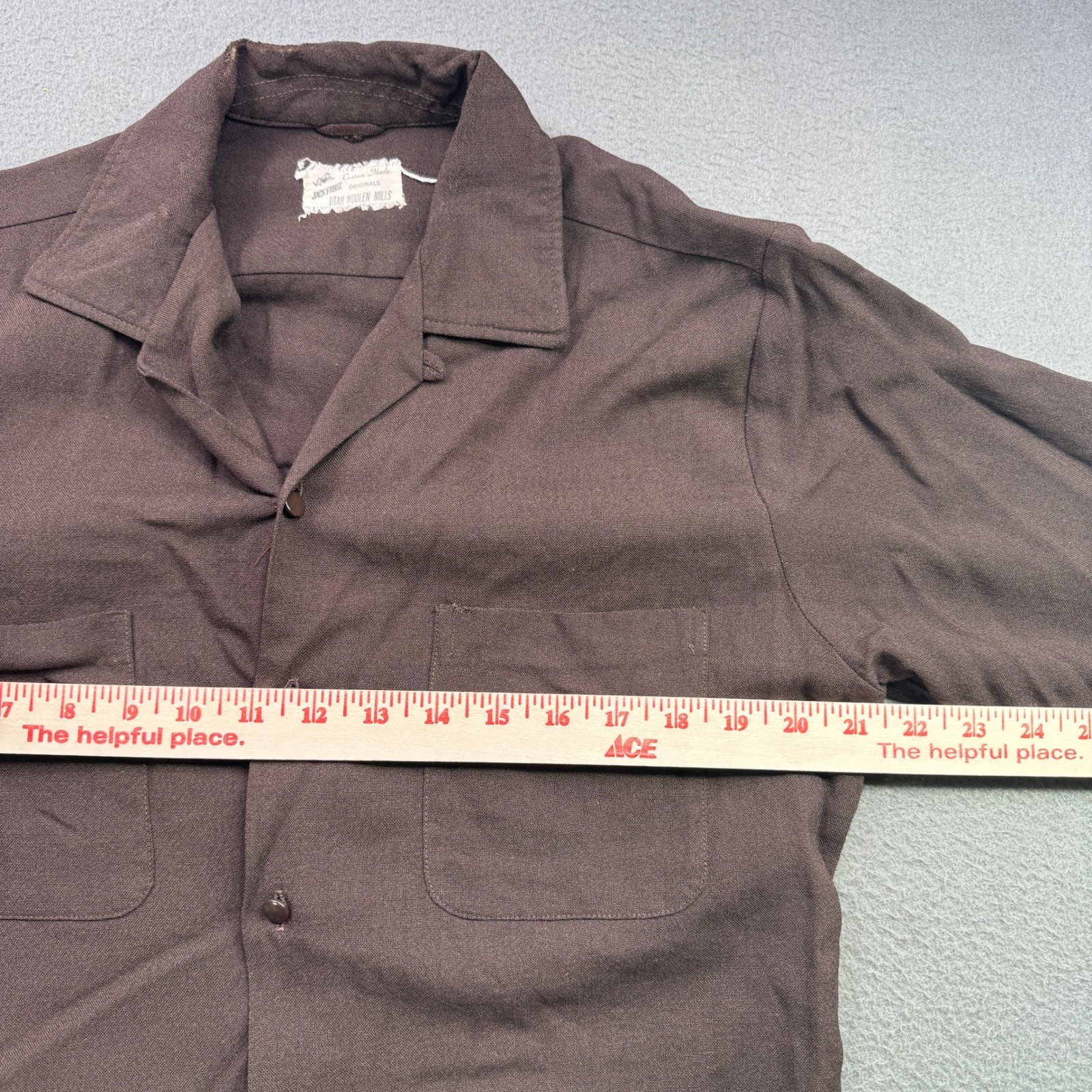 Rare Vintage Jack Frost Shirt Men M Brown Loop Collar Utah Woolen Mills 50s VTG