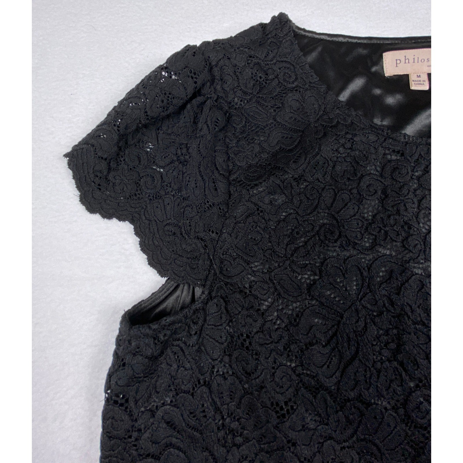 Philosophy Republic Clothing Black Floral Lace Cap Sleeve Blouse Top Medium