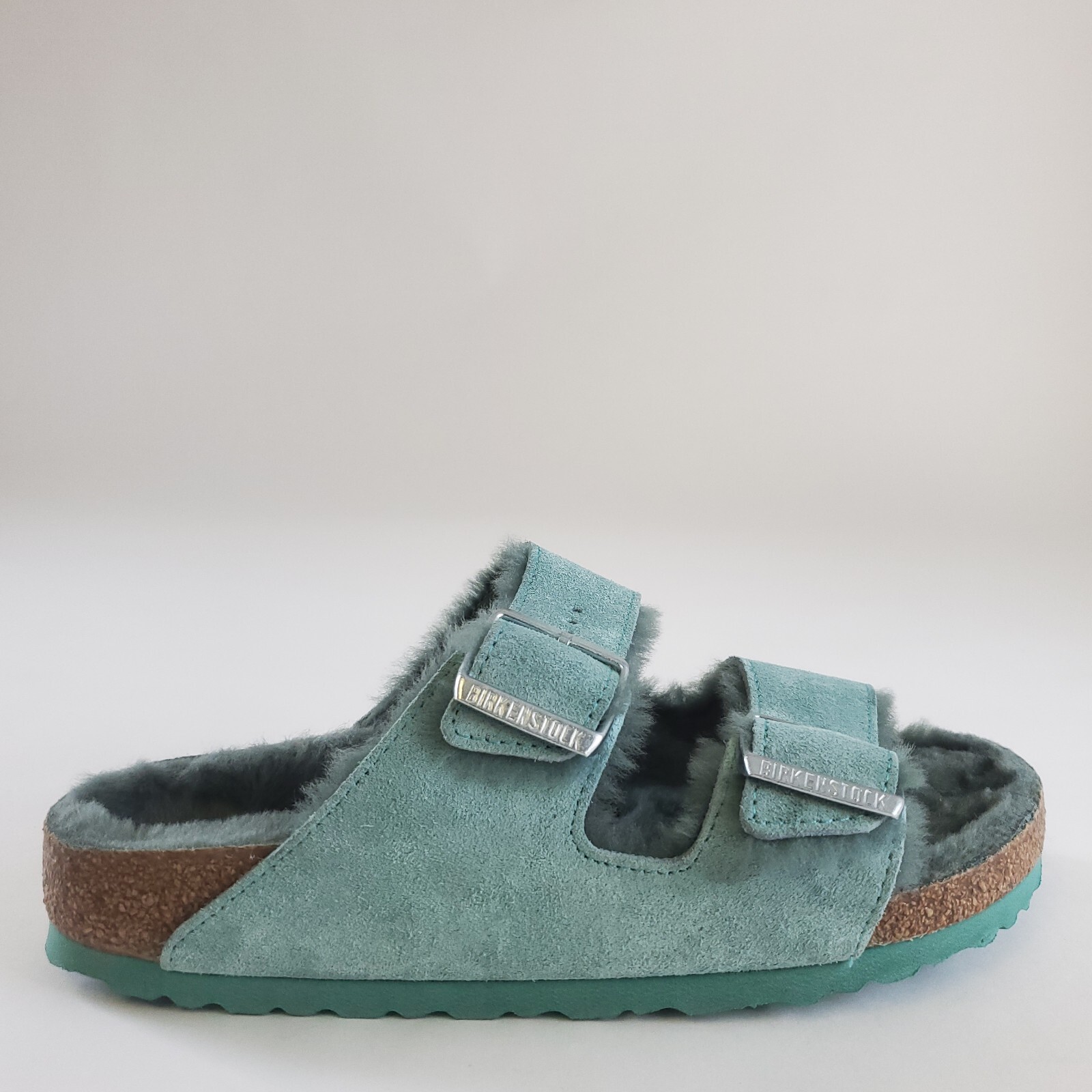 Birkenstock Arizona Shearling Fur Sandals Teal Green 37 240 L6 M4 Women 6 Men 4