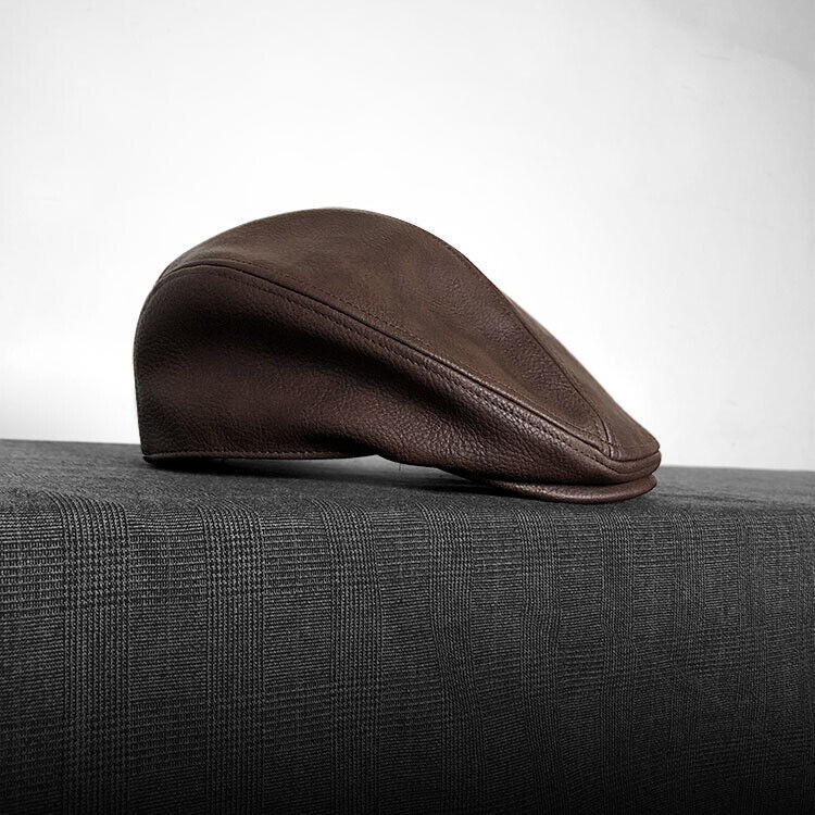 1Pcs Vintage Style Leather Solid Cap Newsboy Men Flat Hat Driving Cabbie Hat