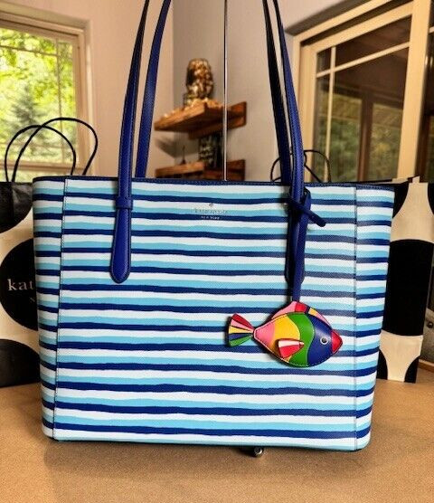 Kate Spade Schuyler Wave Stripe Fish Medium Tote In Blue Multi