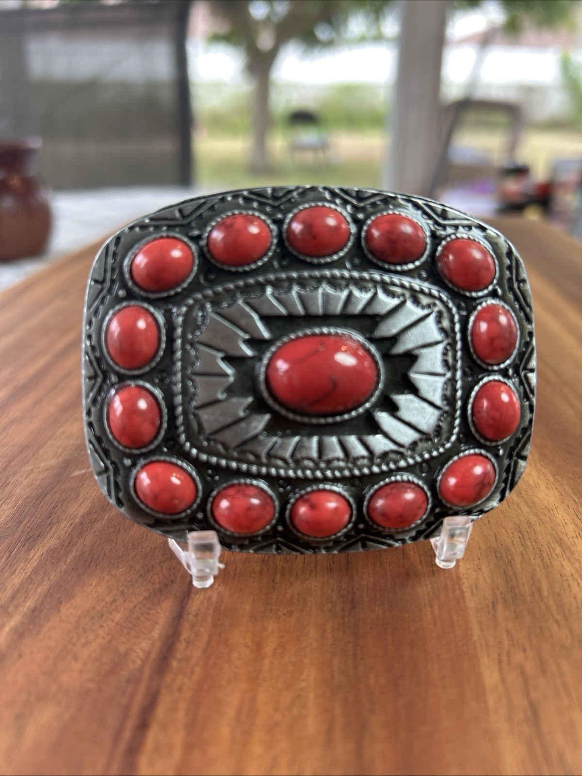 Western Belt Buckle for Cowgirls Turquoise Belt Buckle for Cowboy, Red 1 Pcs