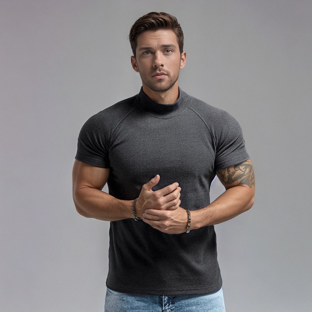 Gym Men’s Muscle Slim Fit T Shirt Streetwear Solid Colors Black