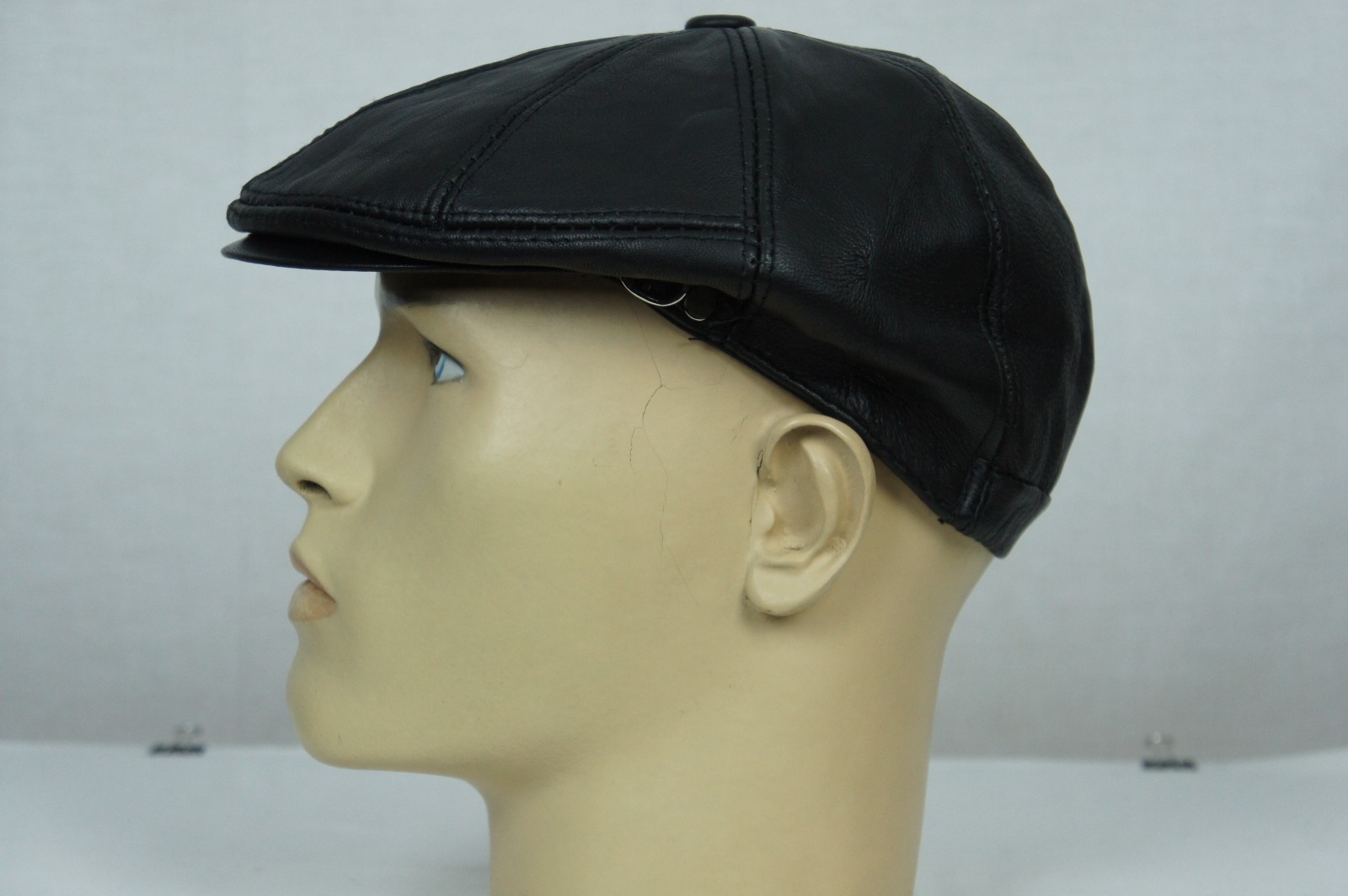 NEW Black 100% LEATHER Mens Gatsby Cap Newsboy Ivy Hat Golf Driving Flat Cabbie