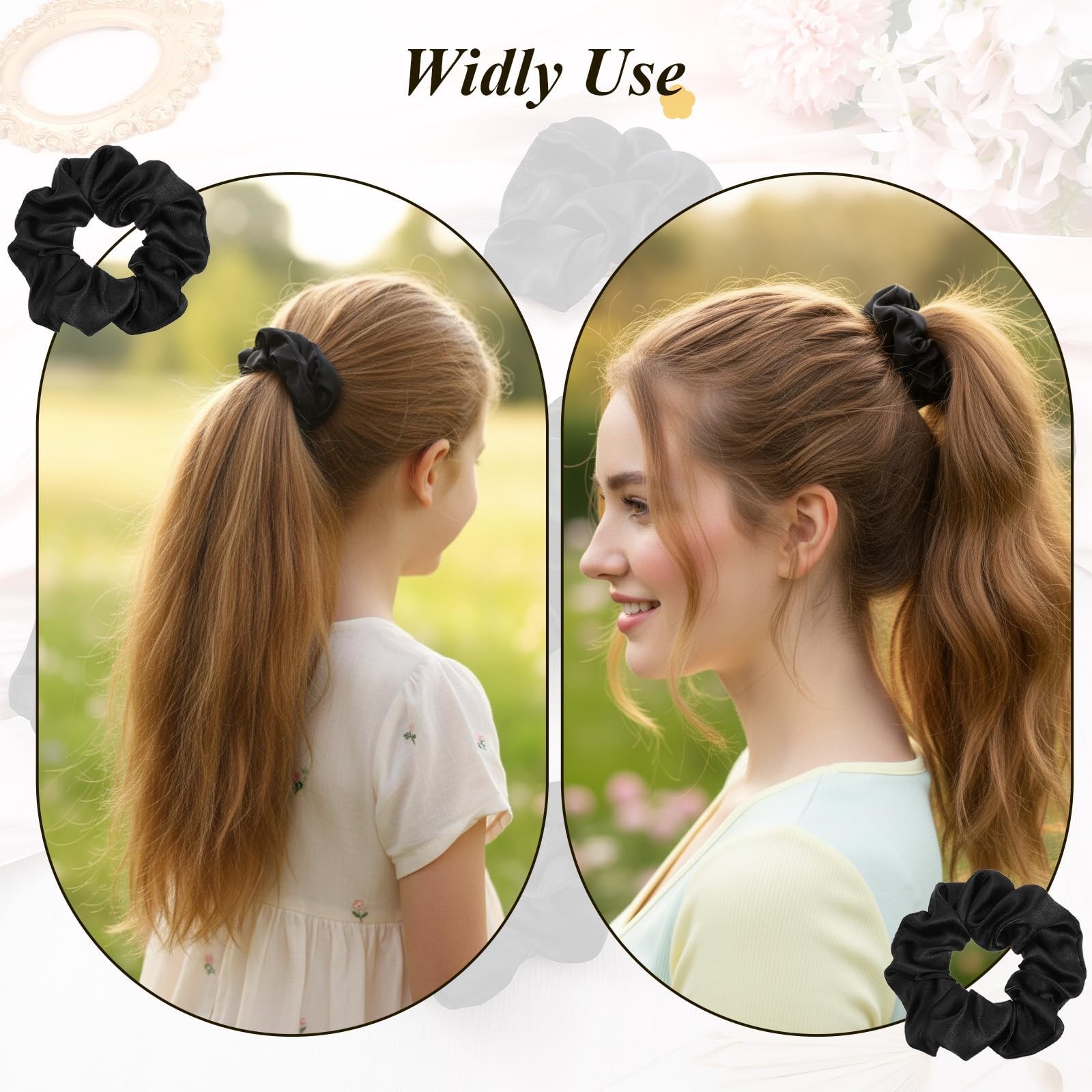 80 Silk Scrunchies Hair Ties – Large Satin Elastic Bands for All Hair Types – Vi