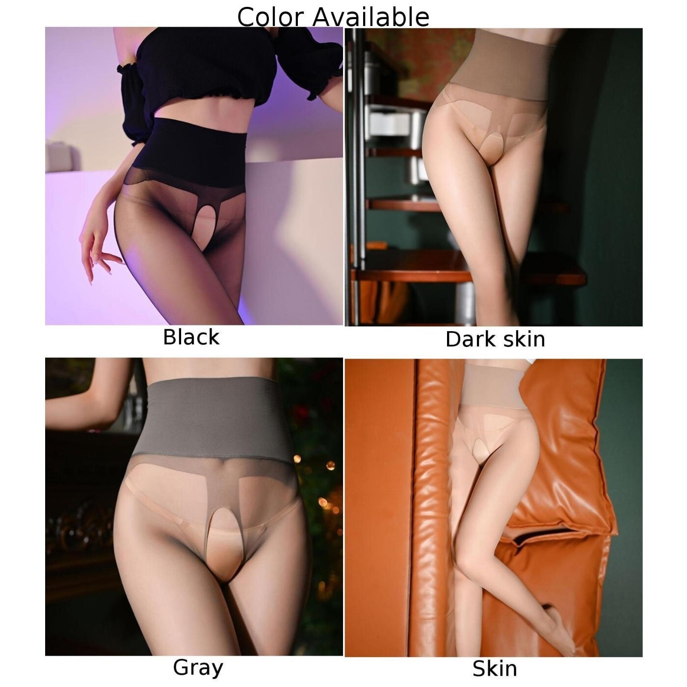 High Waisted Ultra Sheer Crotchelss Pantyhose Silky Smooth Stockings Tights
