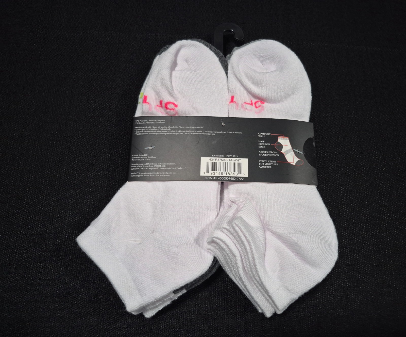 Spyder Low Cut Socks Women SZ 4-10 White 5 Pairs Sports Logo Half Cushioned