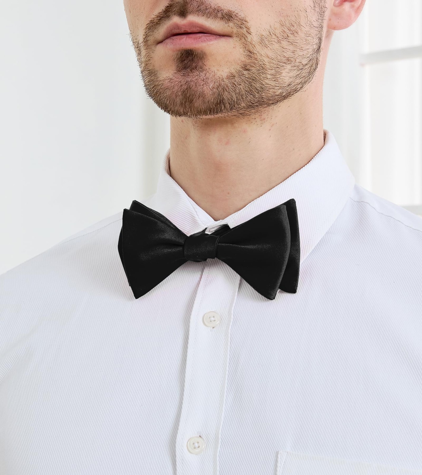 Mens Black Solid Self Bow Tie Jacquard Woven Silk Bow Ties