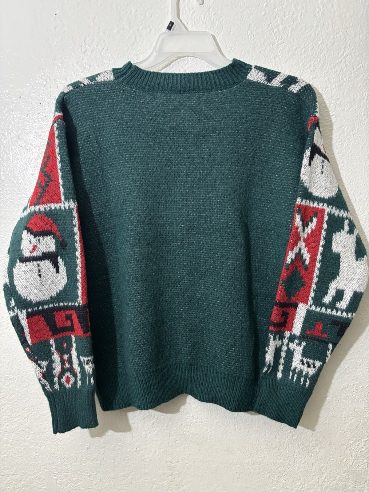 Fashionhome Green Snowman Christmas Graphic Knit Pullover Sweater S Crew Neck