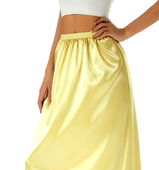 New Gorgeous Feminine Yellow Satin Lace Hem Long Half Slip Plus 2X NEW