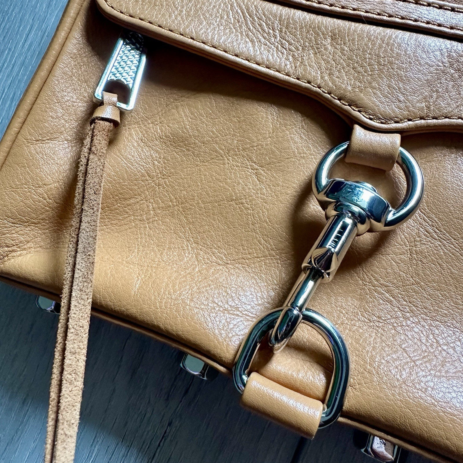 Rebecca Minkoff Mini M.A.C. crossbody bag in Light Camel Tan Soft leather