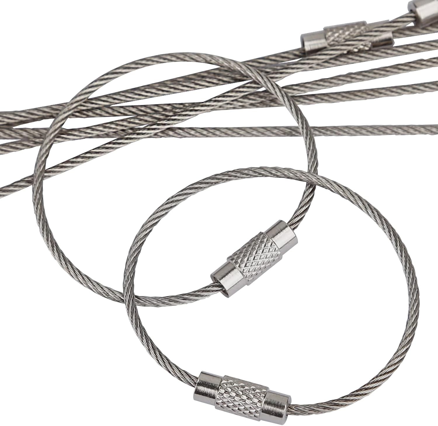 10Pcs Stainless Steel Wire Keychains Cable Key Rings Loop Screw Lock Outdoor 6″