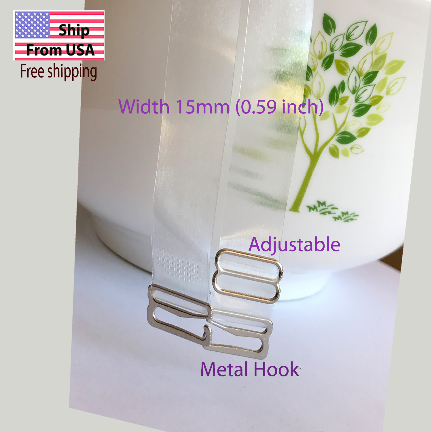 Clear Transparent Invisible Adjustable Shoulder Bra Straps 15mm width 38cm