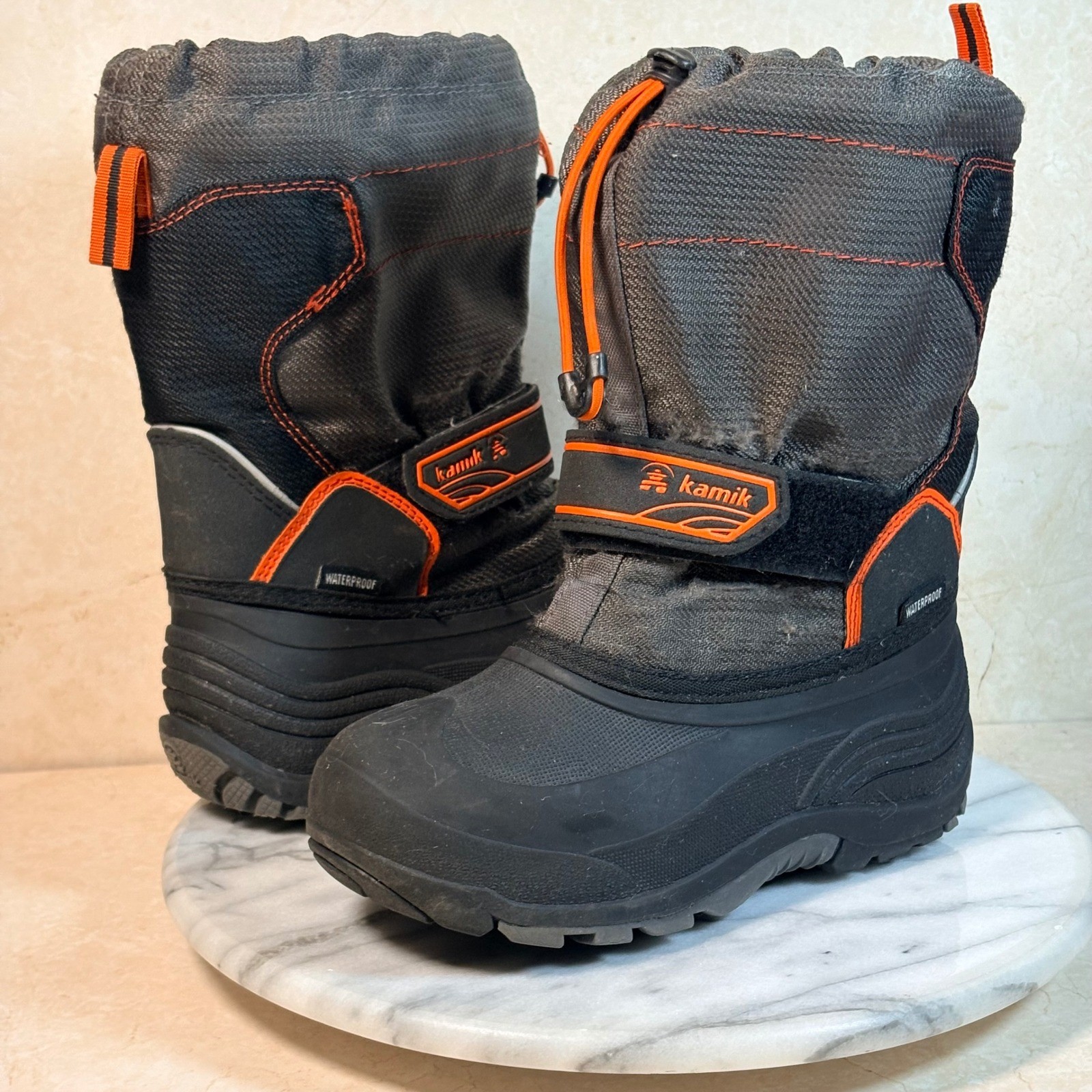 Kamik Kids Waterproof Snow Boots Charcoal Grey Orange Insulated Size 1 Winter