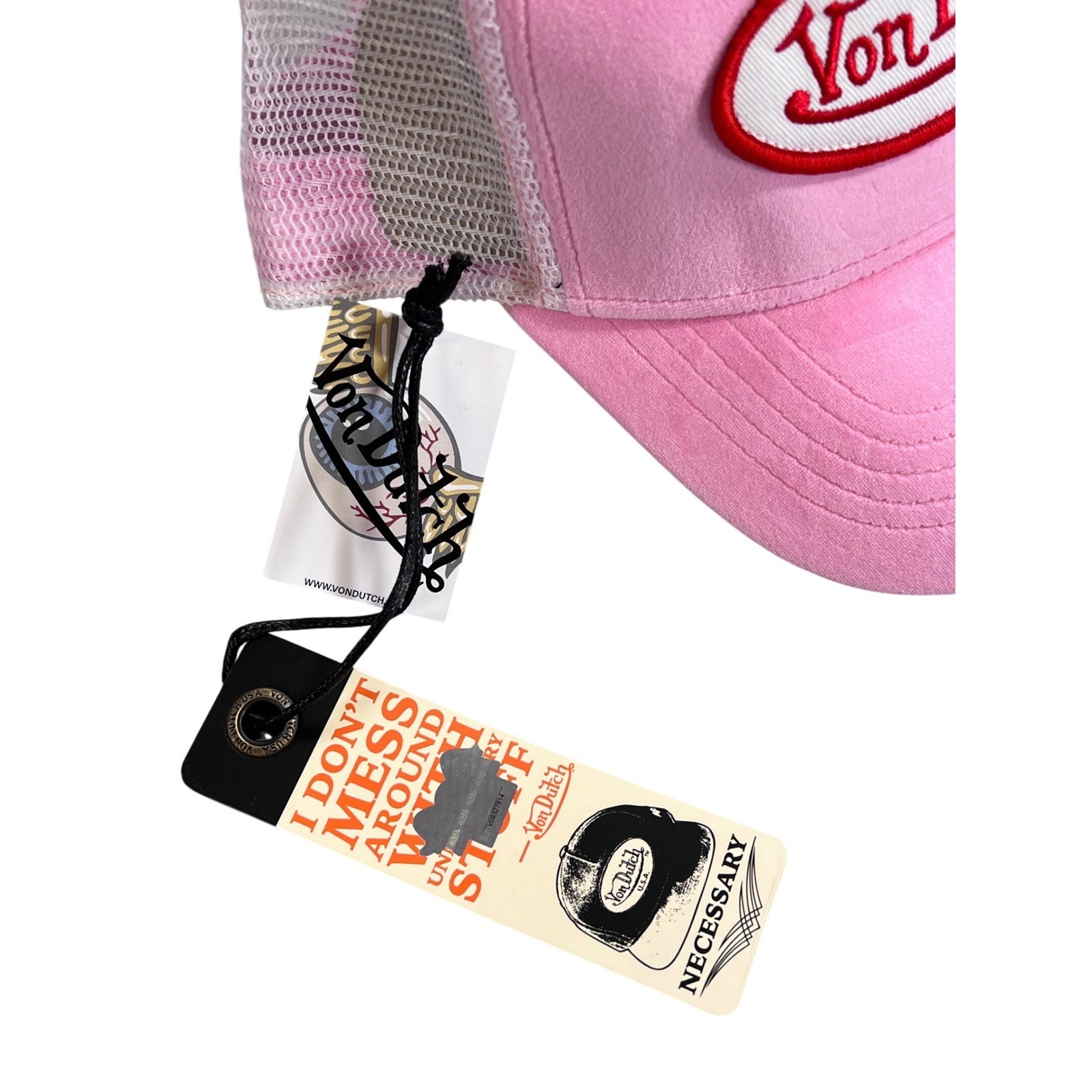 NEW Von Dutch Pink Velvet White Mesh Trucker SnapBack White Red Patch Unisex hat
