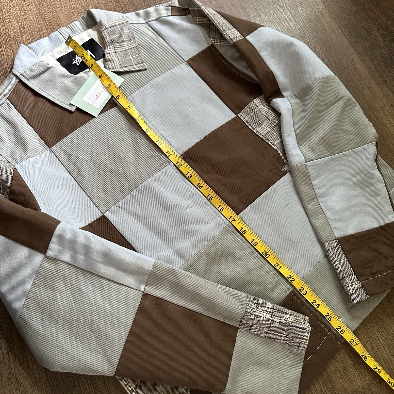 Stussy Men’s Brown Beige Plaid Jacket L Full Zip Lined Pockets Point Collar