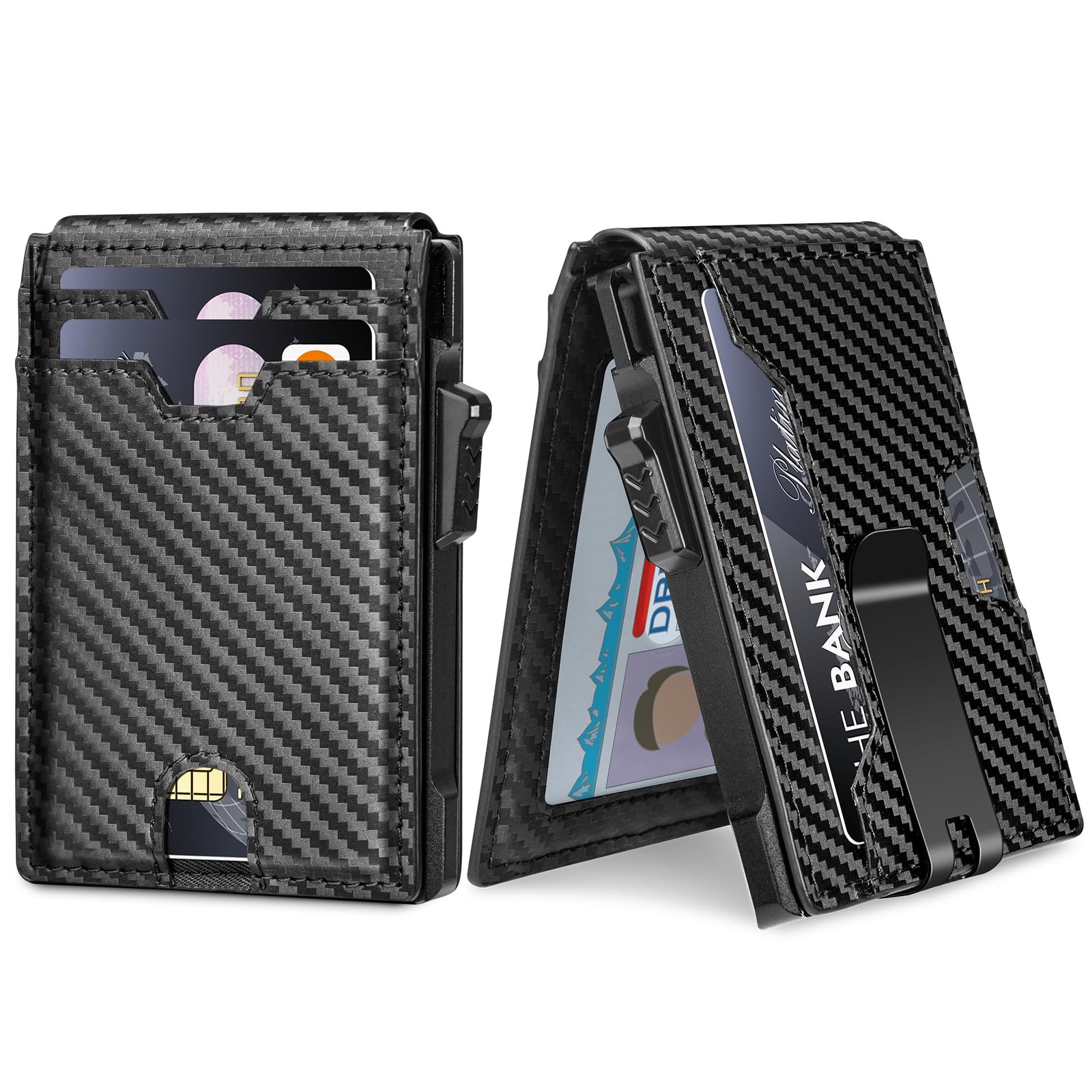 Men’s Slim Pop Up Carbon Fiber Wallet RFID Blocking Bifold Money Clip Gift