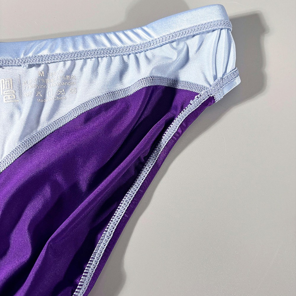 Men Sexy Satin Smooth Underwear Breathable Low-Waist Underpants Patchwork Briefs