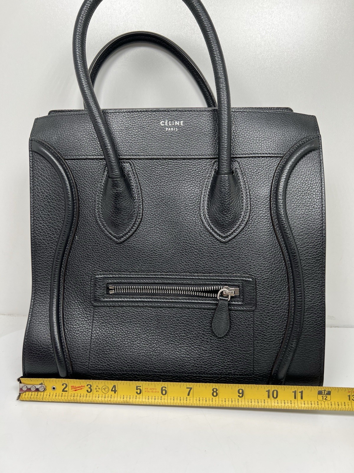 Authentic Celine Nano Luggage Tote in Black Leather with Gold Hardware