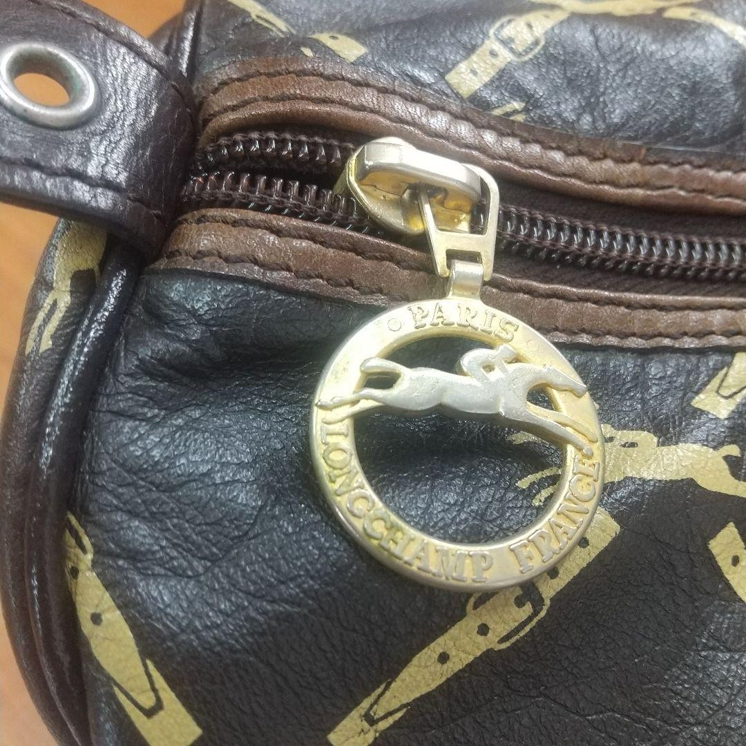 LONGCHAMP Brown Leather Equestrian Horse Belt Pattern Travel Bag Satchel